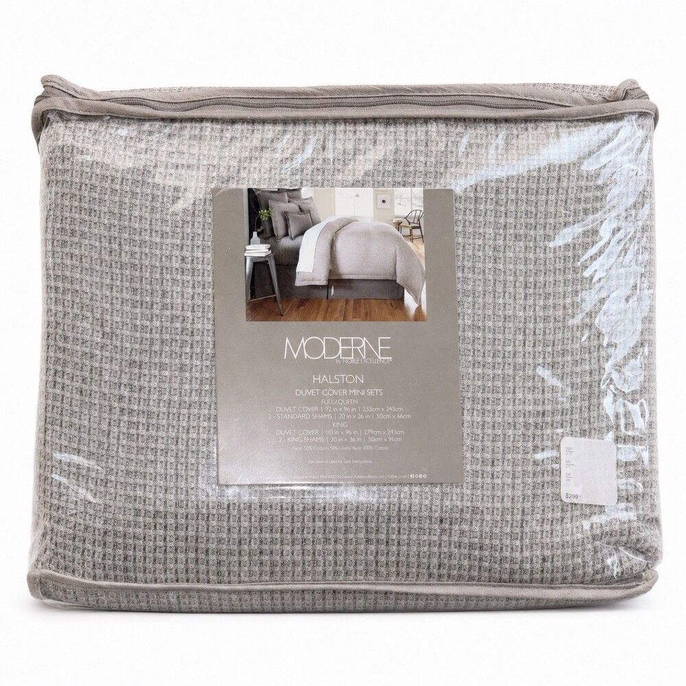 Moderne Noble Excellence Halston Full Queen Duvet Cover 3pc Cotton Linen NIP